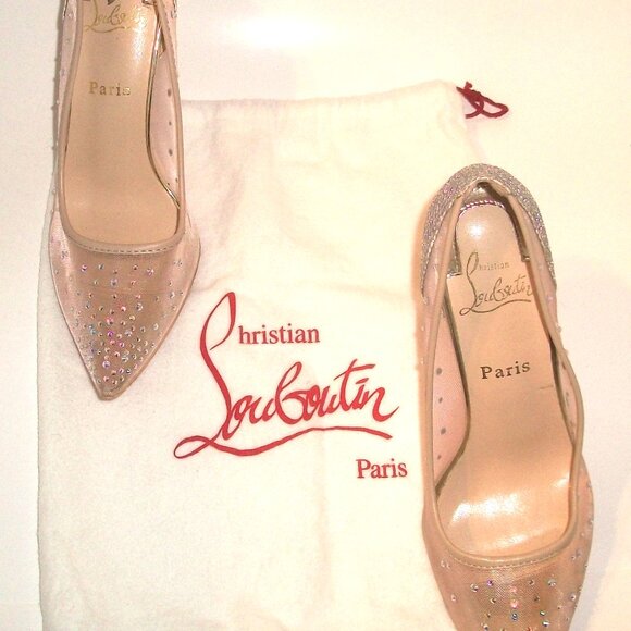 Auth.Christian Louboutin NEAR-NEW "Follies Strassita" High Heel (100mm) Pumps - Picture 2 of 15